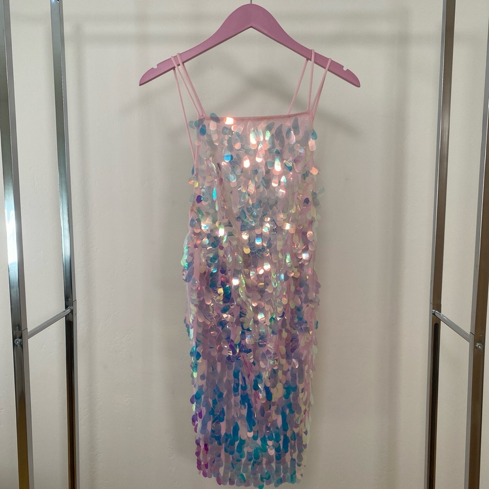 Motel Rocks Pink Iridescent Sequin Backless Dress
